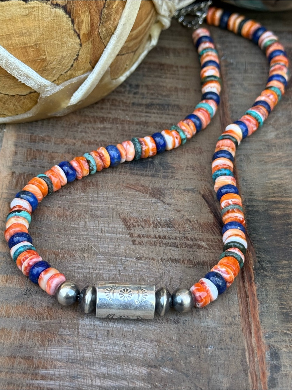 Spiny Oyster, Lapis, Turquoise Heishi Accented with Navajo Pearl